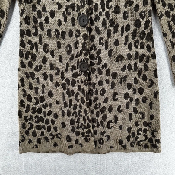Chicos Leopard Cardigan Sweater Womens 0 SMALL Wool Brown Long Sleeve Long Line - Picture 4 of 14